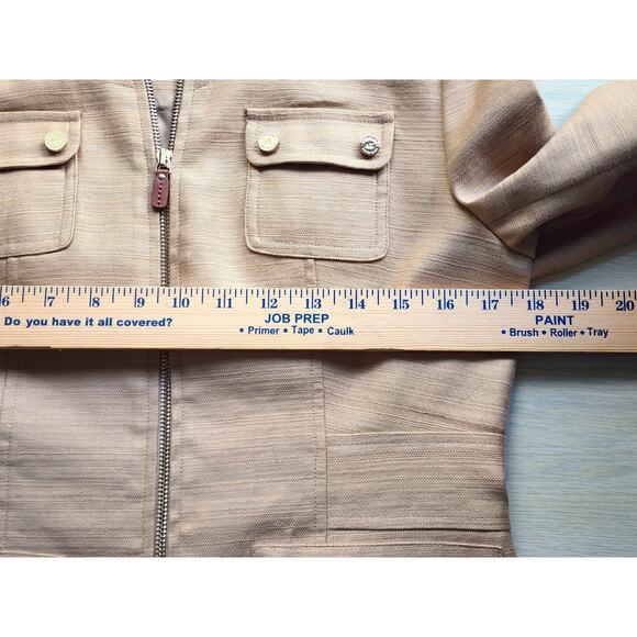 JACKET-ANNE KLEIN-Gold-Cotton Linen Blend-Zippers-Long Sleeves-Lined-Size SMALL - Picture 10 of 15